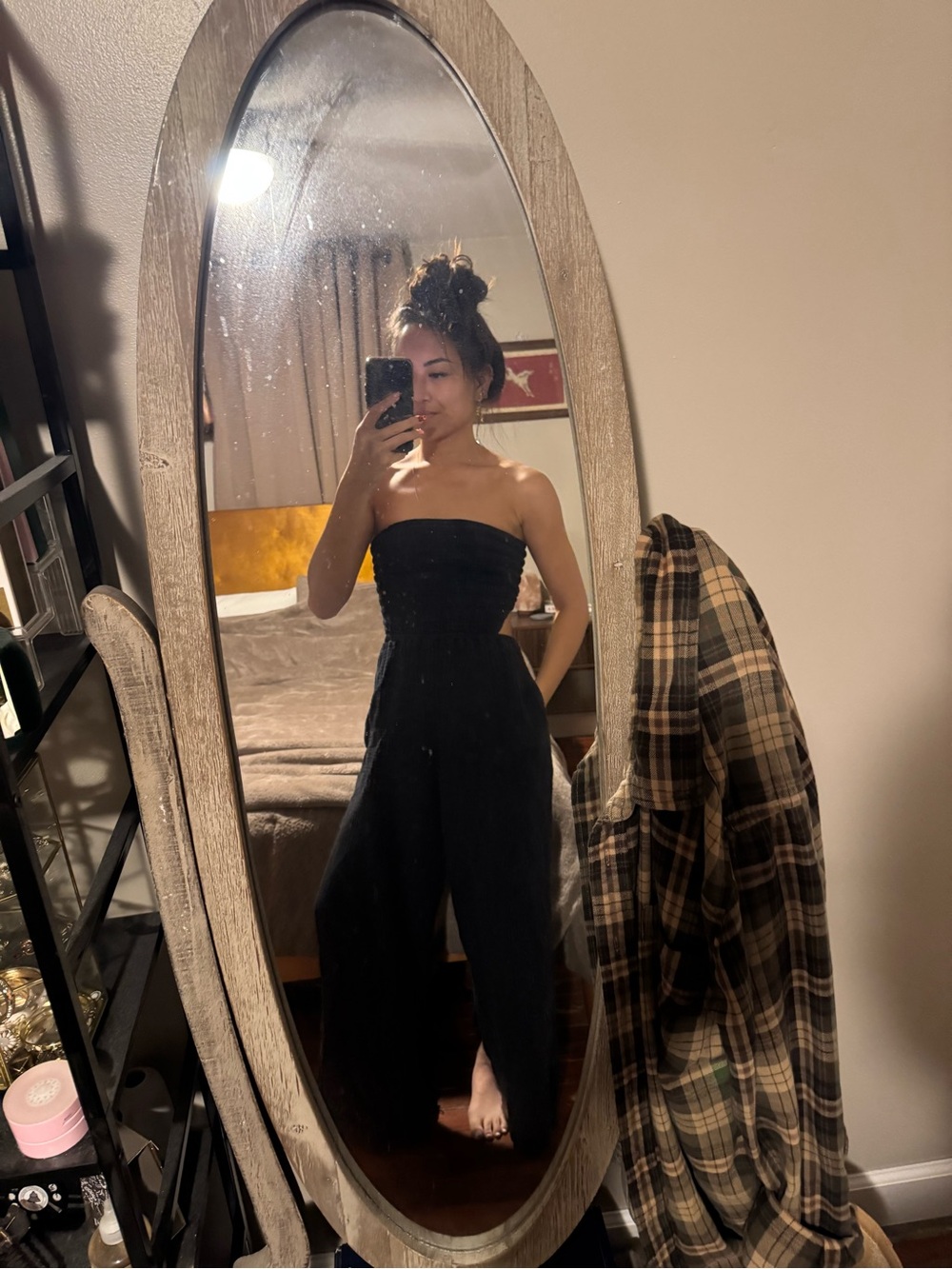aerie Black Strapless Wide-Leg Jumpsuit